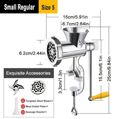 Manual Meat Grinder with Table Clamp Heavy Duty Stainless Steel Hand Crank Food Processor for Grinding Meat Vegetables & Spices – No Electricity Required