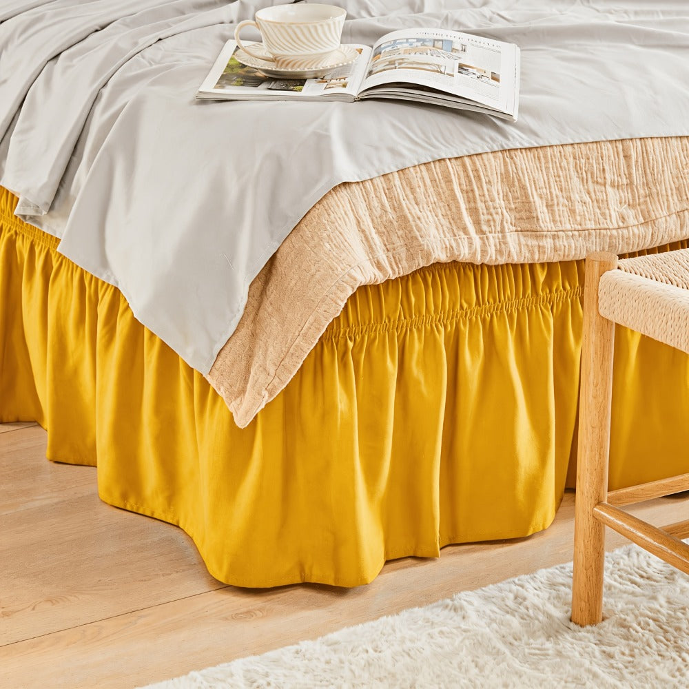 Ruffled Bed Skirt with Adjustable Elastic - Twin Full Queen King, 15-Inch Drop, Machine Washable, 30 Colors