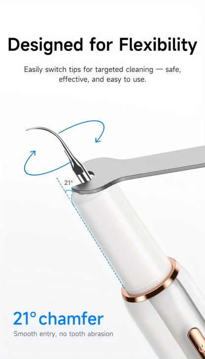 Interdental Plaque Remover with LED Light – Electric Teeth Cleaner, 5 Cleaning Modes, 2 Replacement Heads, Oral Irrigator-Like Function, No Water Required, Dental Care for Travel & Home Use