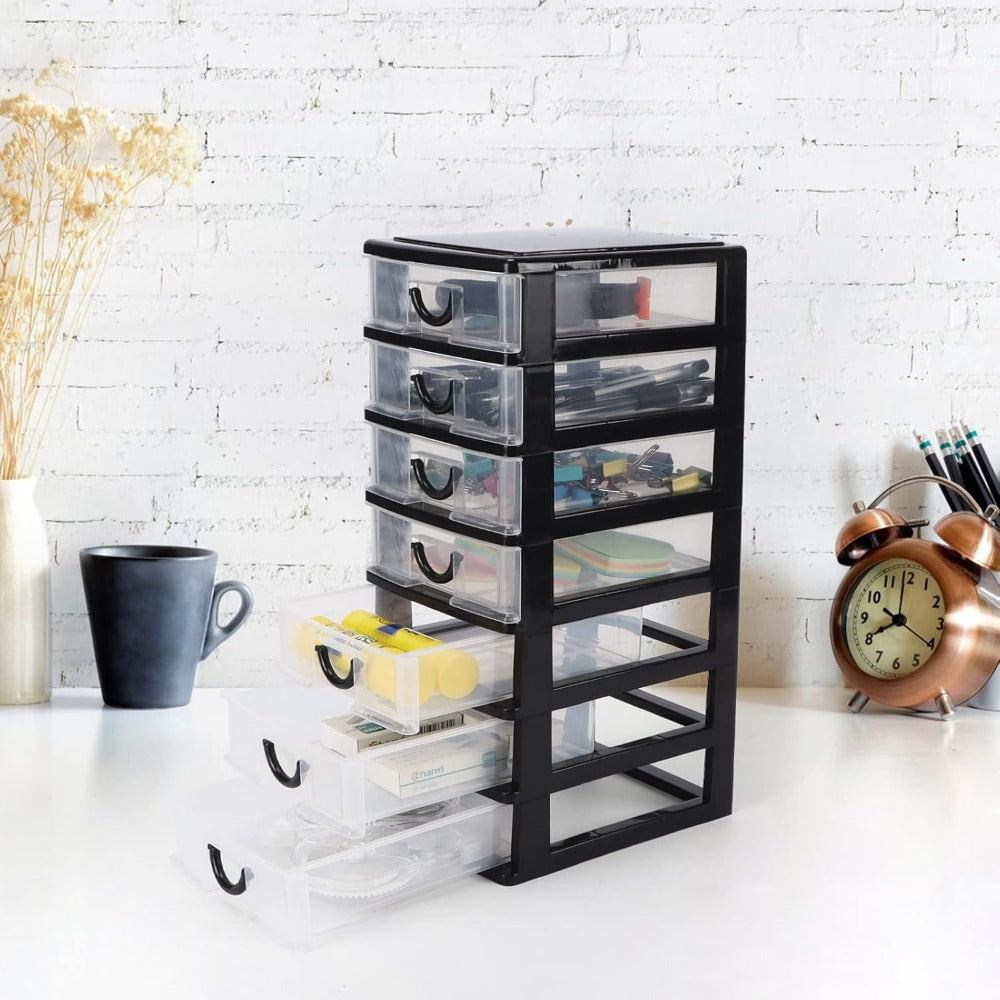 7-Drawer Desktop Organizer Clear Front Drawers Heavy-Duty Plastic Storage Box for Home Office, Jewelry, Craft & Small Parts – Space-Saving Compact Design