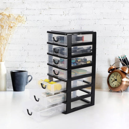 7-Drawer Desktop Organizer Clear Front Drawers Heavy-Duty Plastic Storage Box for Home Office, Jewelry, Craft & Small Parts – Space-Saving Compact Design