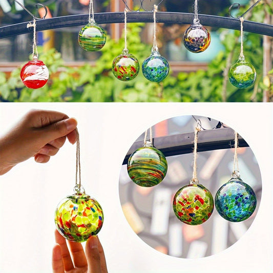 Hand Blown Glass Christmas Ornaments Set of 6 - Multicolor Hanging Ball Decorations for Christmas Tree Home Window Garden Patio - Witch Gazing Balls Gift for Mom Wife Women Friends