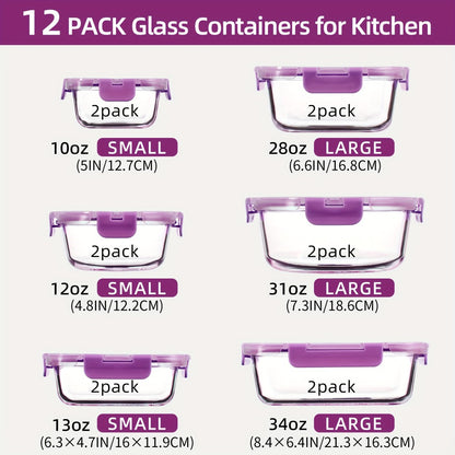 Glass Food Storage Containers with Airtight Lids - Borosilicate Glass Meal Prep Containers Set, Microwave Dishwasher Freezer Safe, BPA Free, Leak Proof Lunch Containers for Kitchen