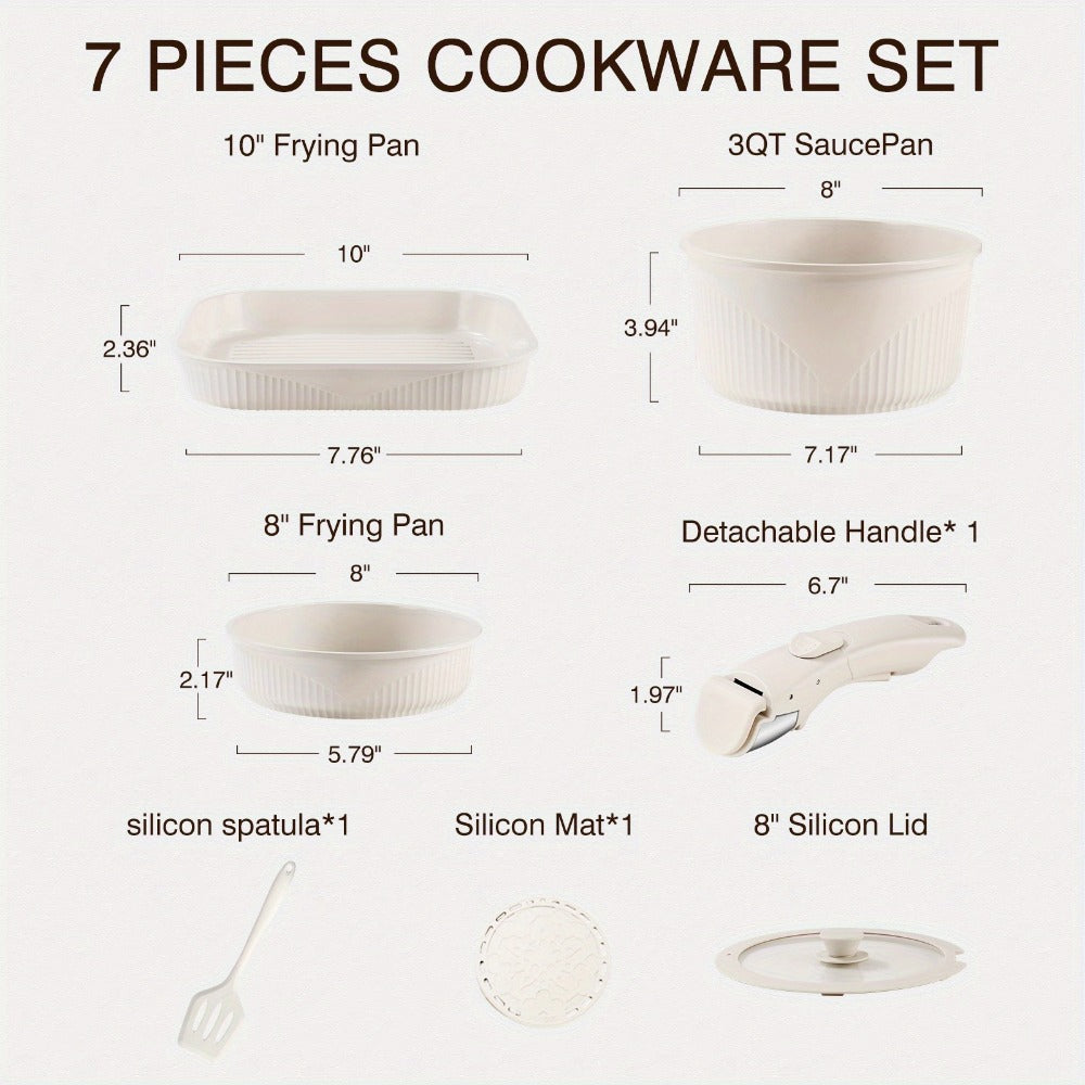 Nonstick Cookware Set 5/7/24 Piece Induction Ready with Detachable Handles – Stackable Pots & Pans Set Includes Skillet Frying Pan Soup Pot Steak Pan for Home RV Kitchen, Multiple Colors