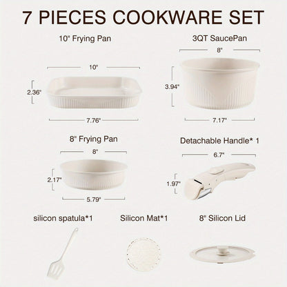 Nonstick Cookware Set 5/7/24 Piece Induction Ready with Detachable Handles – Stackable Pots & Pans Set Includes Skillet Frying Pan Soup Pot Steak Pan for Home RV Kitchen, Multiple Colors