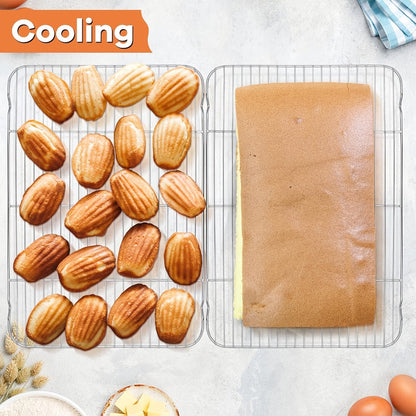 Cooling Rack 2pcs, Heavy Duty Carbon Steel Baking Rack for Cookies, Cakes and Roasting, Oven Safe Wire Rack for Grilling Turkey, Fits Standard Baking Sheet, for Home and Commercial Kitchen Use