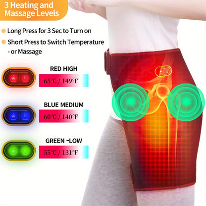 Heated Hip Brace USB Electric Heating Pad with 3 Vibration Massage Modes Hip Pain Relief Wrap Belt for Women Men Sciatica Arthritis SI Joint Lower Back Therapy