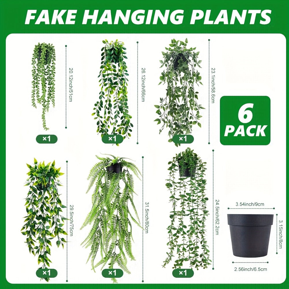 Artificial Hanging Ivy Vines – Fake Eucalyptus & Mandala Green Vine Plants for Indoor Wall Decor – Faux Hanging Plants for Bedroom, Bathroom, Balcony, Bookshelf & Living Room Aesthetic – 6 or 8 Pack