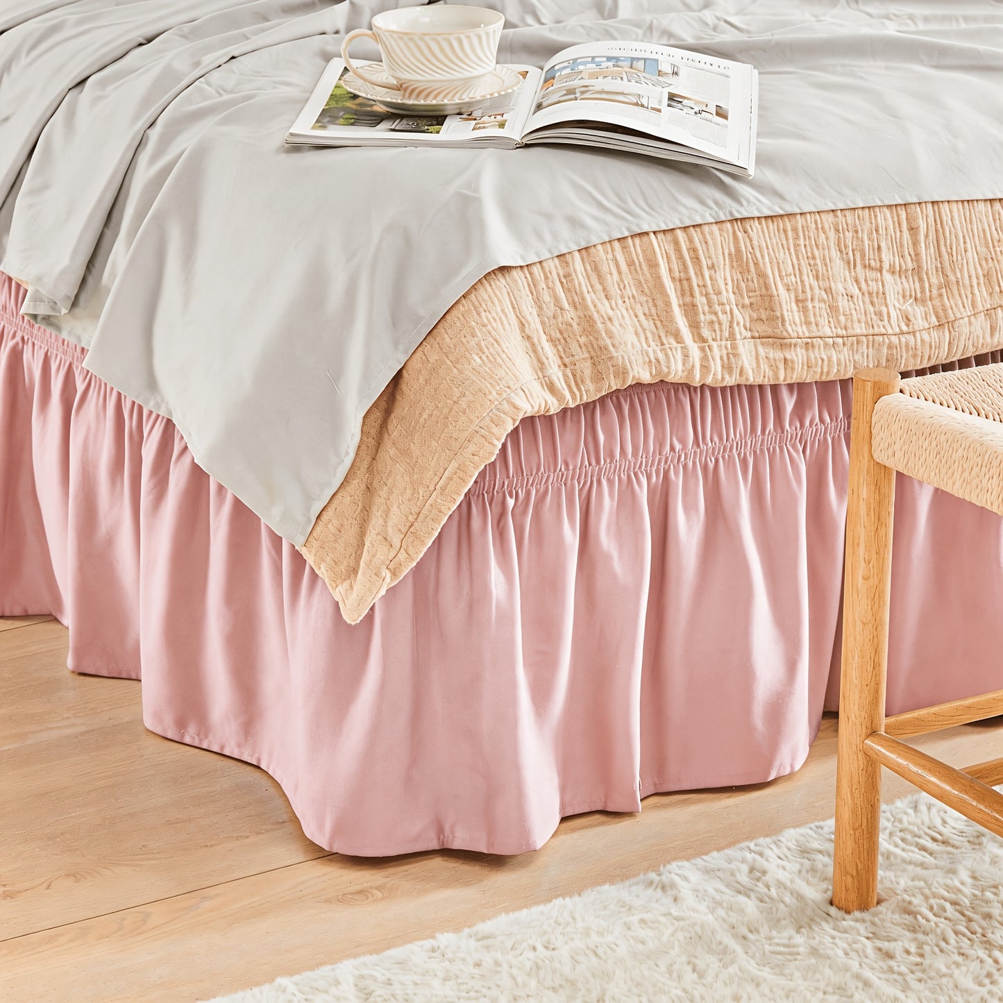 Ruffled Bed Skirt with Adjustable Elastic - Twin Full Queen King, 15-Inch Drop, Machine Washable, 30 Colors