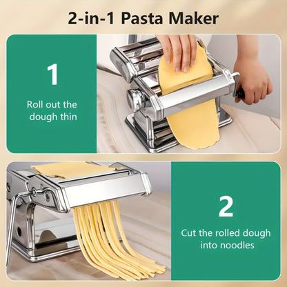 Pasta Maker Machine Manual 9 Adjustable Thickness Settings Stainless Steel Pasta & Noodle Cutter for Spaghetti Fettuccine Lasagna Dumpling Wrappers - Durable Hand Crank Kitchen Tool for Homemade Pasta