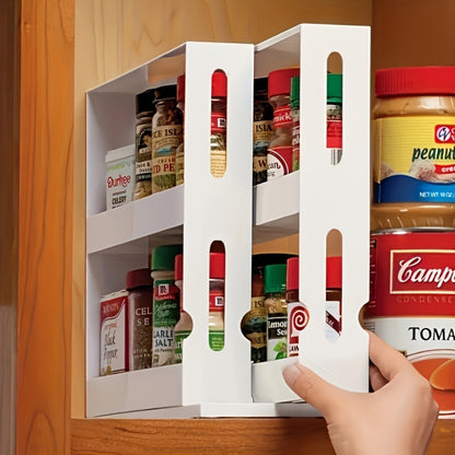 Rotating Spice Rack 2-Tier Turntable – Large Capacity Pull-Out Kitchen Organizer for Countertop & Cabinet – Multi-Functional 360° Spinning Storage Rack for Spices, Condiments & Kitchen Essentials
