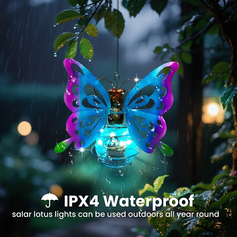 Solar Hanging Ornament Lights Ladybug & Butterfly – Waterproof Indoor Outdoor Decorative Garden Light with Spring Clips for Patio, Balcony, Porch & Trail, 5.5x2.5in