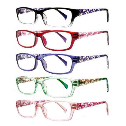 Reading Glasses 5 Pack for Women and Men Blue Light Blocking Readers Rectangular Spring Hinge Frame Anti Eyestrain Computer Reading Glasses Lightweight Fashionable Multi-Color Set Magnification 1.0 to 4.0
