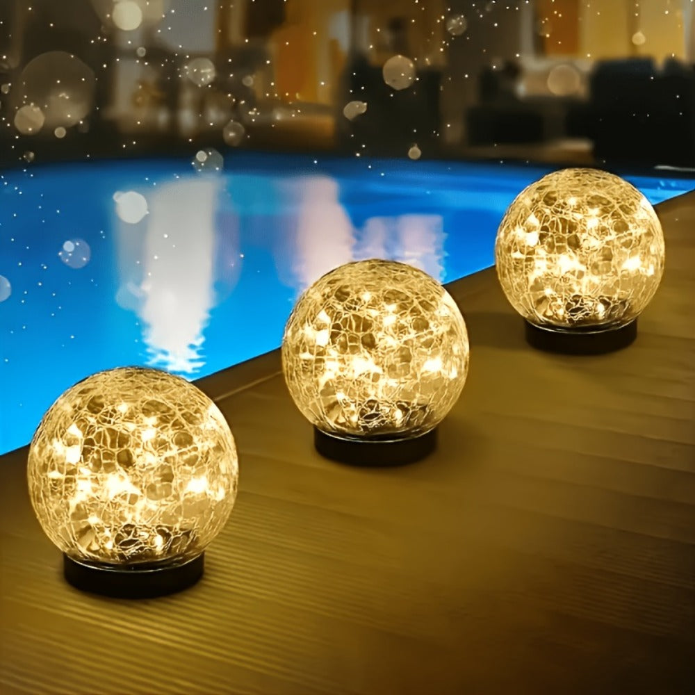Solar Garden Lights Cracked Glass Ball – LED Outdoor Decorative Solar Lawn Lights IP44 Waterproof with Ground Stake for Garden, Yard, Pathway & Lawn – Set of 2 or 4