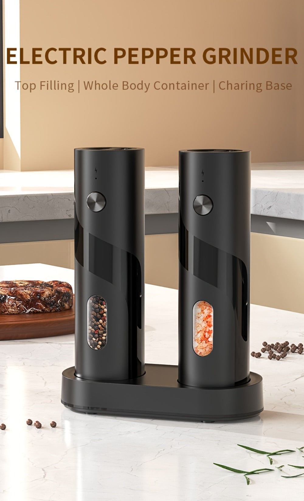 Electric Salt and Pepper Grinder Set with LED Light & Gravity Sensor – USB Rechargeable, Top-Fill, Large Capacity Automatic Spice Mill – 1 or 2 Pack Kitchen Gift Set
