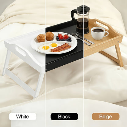 Bamboo Bed Tray Table with Foldable Legs & Handles, Breakfast Tray for Eating, Working & Snacking in Bed — Food-Safe, Durable Lap Desk | White, Black, Natural Bamboo | 1 or 2 Pack