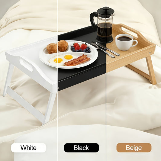 Bamboo Bed Tray Table with Foldable Legs & Handles, Breakfast Tray for Eating, Working & Snacking in Bed — Food-Safe, Durable Lap Desk | White, Black, Natural Bamboo | 1 or 2 Pack