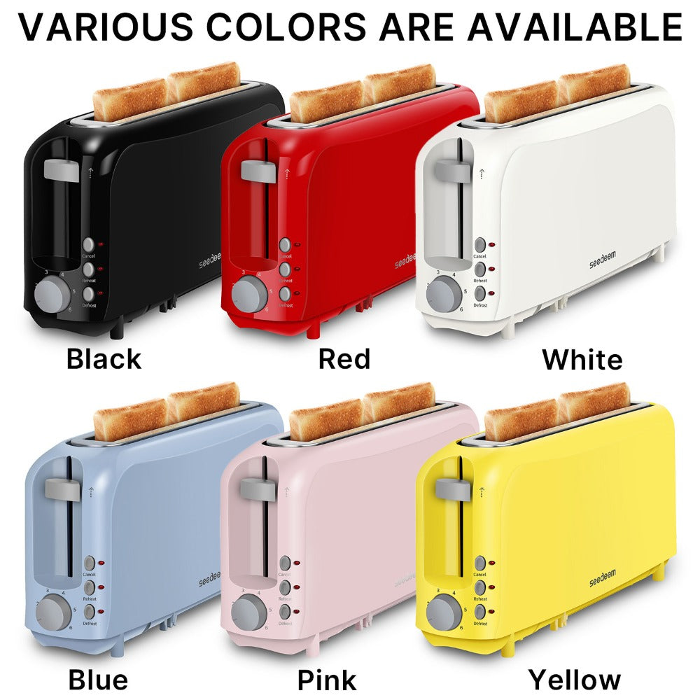 2-Slice Toaster – 6 Shade Settings, Cancel, Reheat & Defrost Functions, Removable Crumb Tray, 750W Compact Design for Bread, Waffles & Bagels, Available in Red, White, Black, Yellow, Pink & Blue