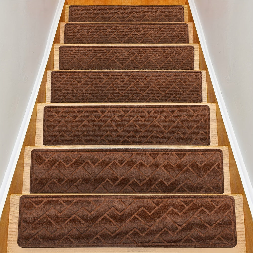 Non-Slip Stair Treads 15pcs 8"x30" Self-Adhesive Carpet Pads for Wooden Steps – Washable Polyester Indoor Stair Mats for Safety, Anti-Slip Step Covers in Multiple Colors