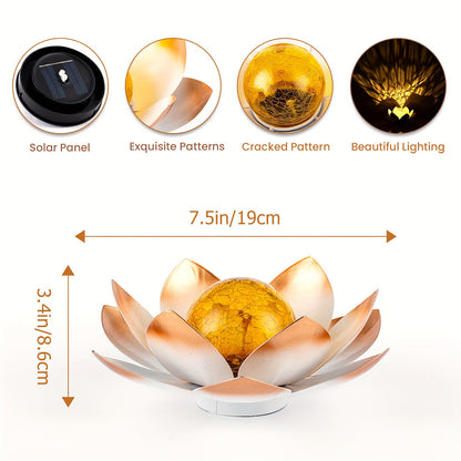 Solar Lotus Garden Lights 2-Pack – Rustic Iron Outdoor Stake Light with Cracked Glass Globe, IPX4 Waterproof Solar Powered Yard Lawn Patio Pool Decor, Warm Glow Landscape Lighting Gift