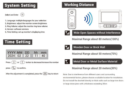 WiFi Video Doorbell with 4.3 Inch Indoor Monitor | Waterproof Night Vision Two-Way Audio Rechargeable Battery | Auto Photo Video Recording Senior Friendly Real-Time Monitoring