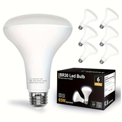 BR30 LED Flood Light Bulbs Dimmable 9W = 65W Equivalent 800 Lumens E26 Base CRI 80+ Recessed Light Bulbs for Ceiling Kitchen – 2700K Soft White or 5000K Daylight – Available in 6-Pack & 24-Pack