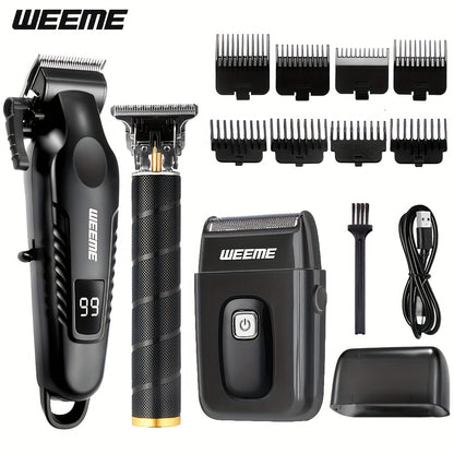 Men's Grooming Barber Haircut Set 2 & 3 Piece - Professional Hair Clipper USB Rechargeable T-Blade Trimmer Razor with 8 Limit Combs Complete Barbershop Kit for Men Boyfriend Father Birthday Gift Black