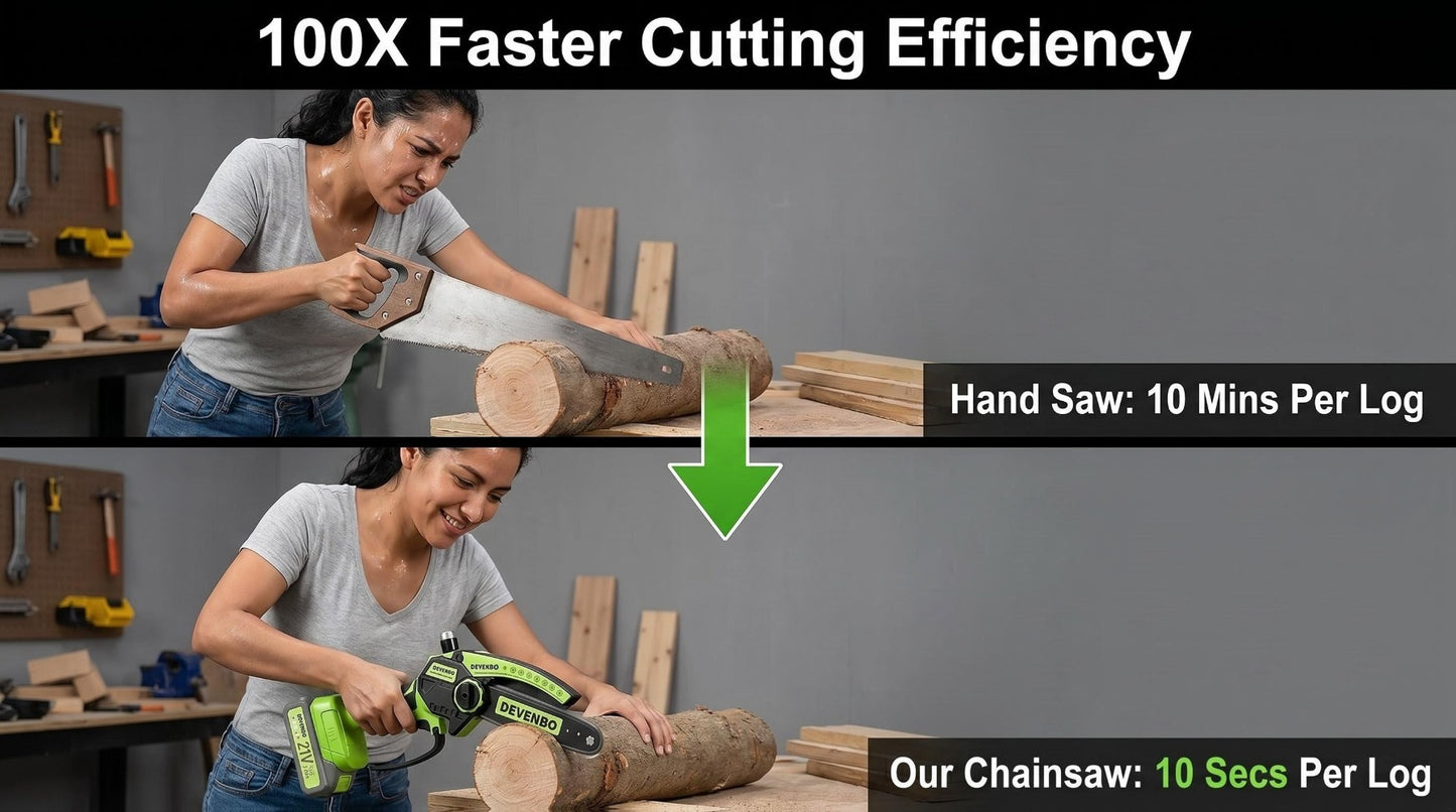 Cordless Mini Chainsaw 6 Inch – Handheld Lightweight Portable Electric Chainsaw with Safety Equipment, for Yard Gardening, Tree Pruning, Home Woodworking & Outdoor Survival, Thoughtful Gift for Men (1 or 2 Batteries)
