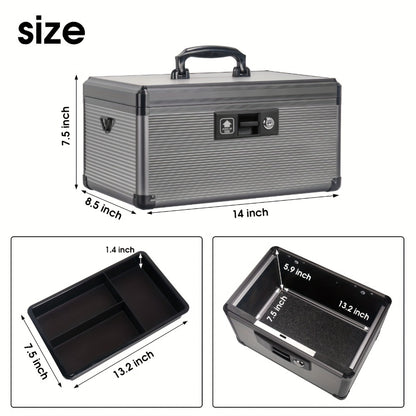 Aluminum Alloy Lockable Medicine Box – Double Layer Large Capacity Storage Box with Key Lock, Handle & Tray for Medicines, Documents & Valuables, 10"/12"/14"/16" Home Security Box