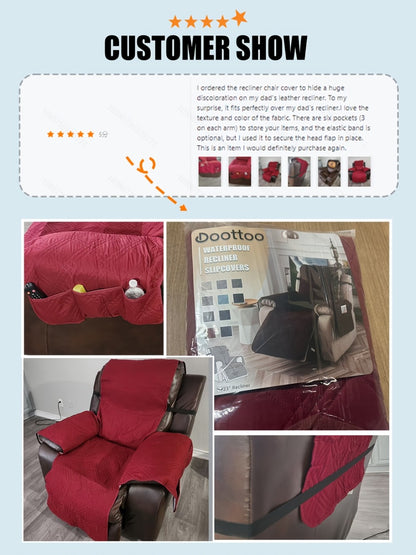 Recliner Chair Cover Waterproof Non-Slip Sofa Slipcover with Pocket Pet Scratch Resistant Washable Furniture Protector for Living Room Multiple Colors