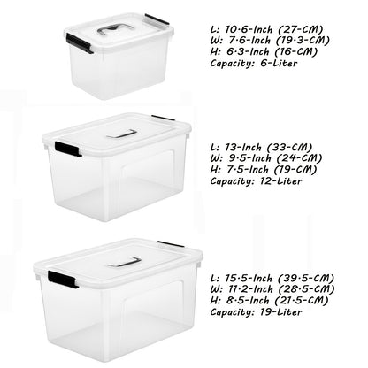 6-Pack Clear Storage Bins with Lids & Latch Handle, Stackable Plastic Containers 6-Liter