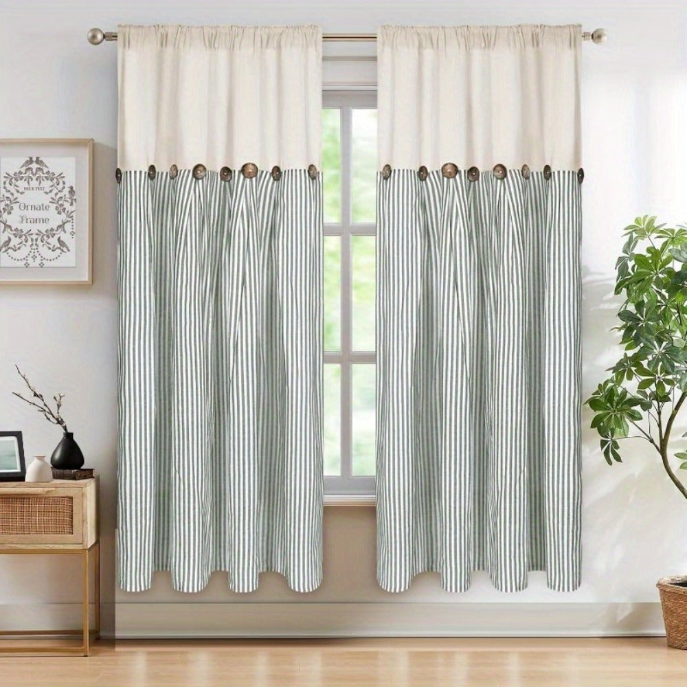 Bohemian Striped Patchwork Curtains, Semi-Sheer Rod Pocket Window Curtains for Bedroom Living Room Kitchen Cafe, Country Cottage Style, 1 or 2 Panels, Multiple Colors & Sizes