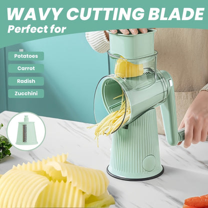Rotary Cheese Grater with Interchangeable Blades – 5-in-1 Manual Vegetable Slicer Shredder Set, Suction Cup Base, Easy to Clean, Multifunctional Kitchen Tool for Fruits, Vegetables & Nuts