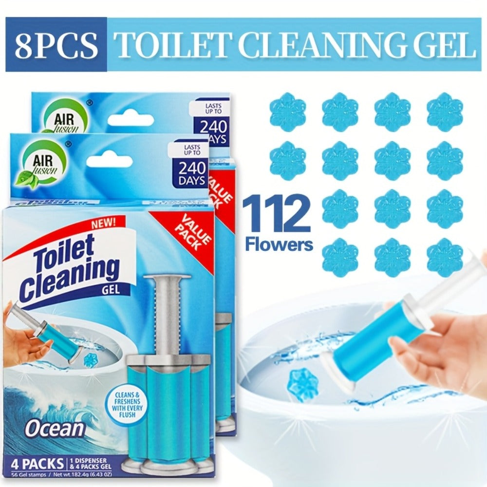 Toilet Cleaning Gel Stamp with Dispenser, Toilet Bowl Freshener & Cleaner Gel Stamps Prevent Scale & Toilet Ring, 6 Scents – Ocean, Lavender, Floral, Peach, Lemon, Pine – 4 Pcs or 8 Pcs Pack