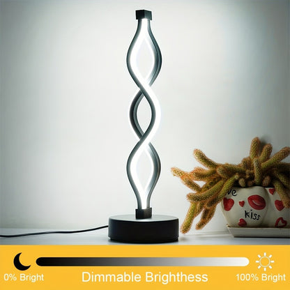 Spiral LED Table Lamp – Modern Minimalist Wave Dimmable Desk Lamp, 3 Color Temperatures, USB Charging, Metallic Base, Creative Curved Night Light for Bedroom Living Room Office Study (1pc / 2pc / Wooden)