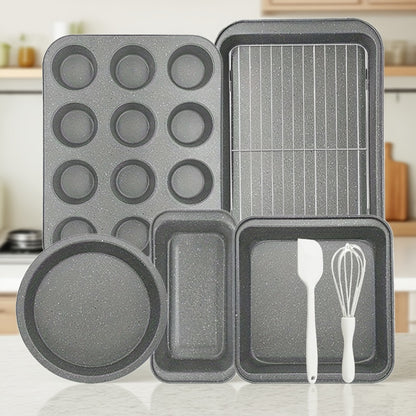Nonstick Baking Pan Set 2 to 18pcs Carbon Steel Round Square Cake Pan Muffin Pan Bread Pan Cookie Sheet Pizza Pan Wire Rack Whisk Spatula Measuring Spoon Complete Bakeware Set