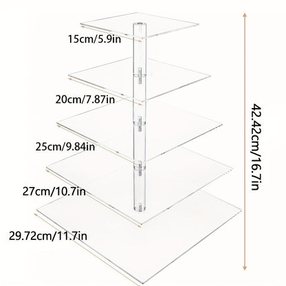 5-Tier Acrylic Cupcake Stand with LED String Lights – Square Dessert Display Tower for 60 Cupcakes Birthday Wedding Baby Shower Tea Party Elegant Transparent Cake Display Rack Easy to Assemble