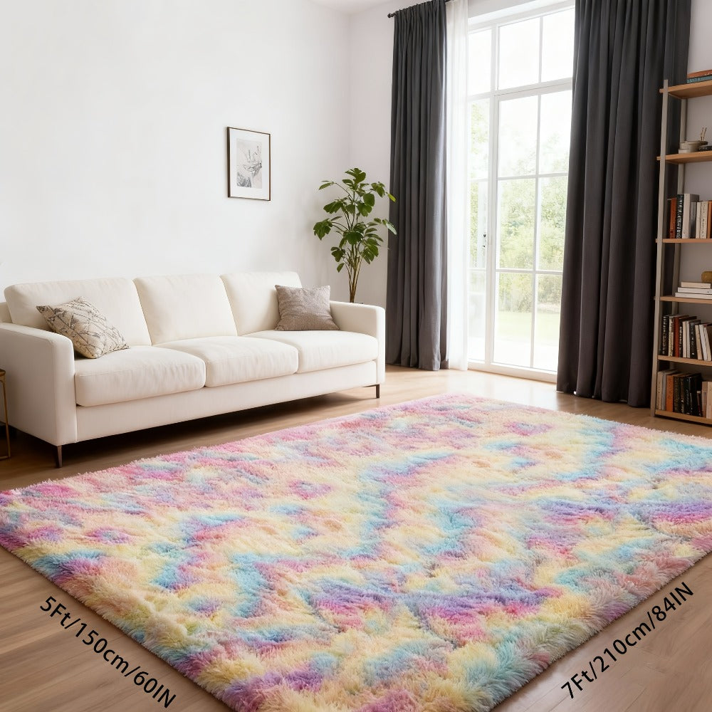 Rainbow Tie Dye Shag Area Rug – Soft Fluffy Non-Slip Machine Washable Carpet for Living Room Bedroom Home Office
