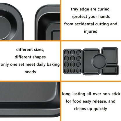 Nonstick Bakeware Set with Cooling Rack Cookie Sheet Cake Pans Loaf Muffin Pizza Pan Oven Safe Baking Pans Set for Kitchen 6 14 15 Piece