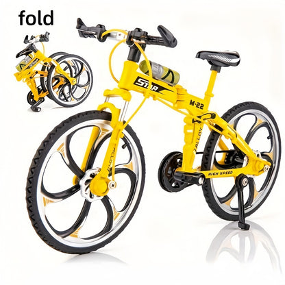 Diecast Mountain Bike Model 1:8 Scale Alloy Foldable Miniature Bicycle Figurine for Home Office Desk Decor, Collector Gift, Christmas Birthday Present, 3 Colors Available