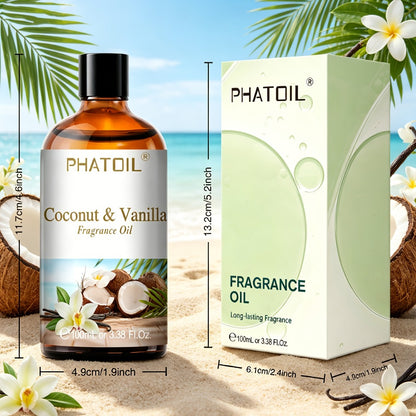 Fragrance Oil for Diffuser - PHATOIL 100ml Coconut & Vanilla Scented Oil for Humidifier, Candle Making, Soap, Aromatherapy, Reed Diffuser, Home & Office Air Freshener, Long Lasting Scent