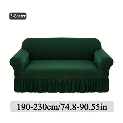 Stretch Sofa Slipcover Lightweight Breathable Elastic Full Cover Skirted Design Anti-Slip Soft Cool Comfort Machine Washable for 3 4 Seater Living Room Furniture Protector