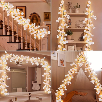 Cherry Blossom Fairy Light Garland 100 LED USB Powered – 180cm Artificial Flower String Lights for Wedding, Christmas, New Year, Spring & Home Wall Decor, Warm White IP45