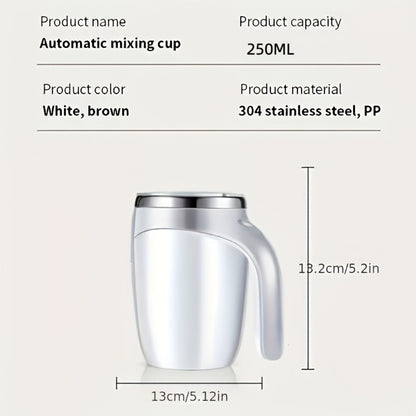 Self Stirring Coffee Mug 8.45oz - Auto Mixing Cup One-Button Start for Coffee Milk Protein Powder, Reusable Travel Mug Brown Cream