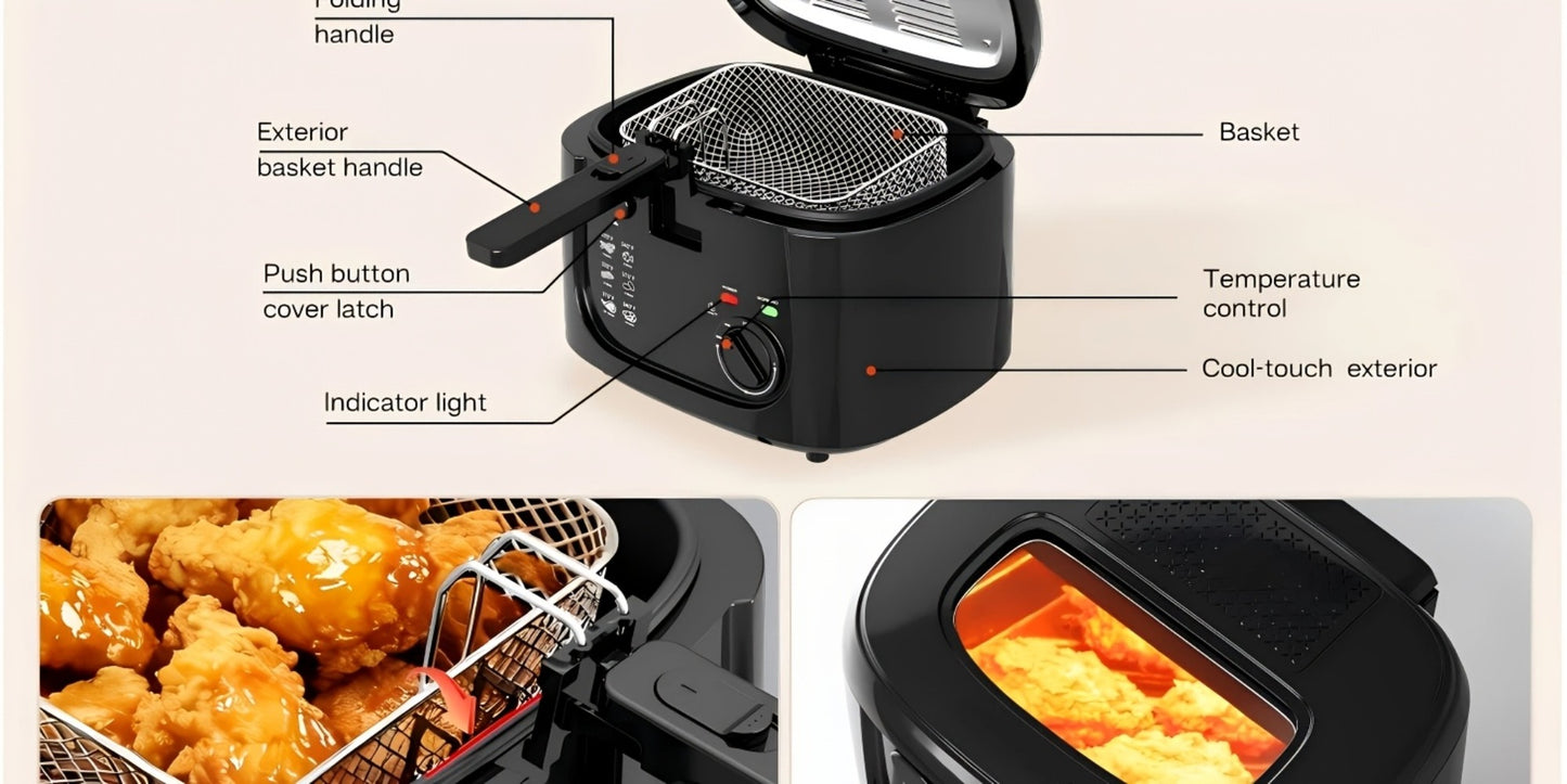 Electric Deep Fryer 1500W – 84.54oz Large Capacity, Adjustable Temperature Control, Non-Stick Basket, Viewing Window, Removable Lid, One-Touch Switch, Easy to Clean, Black & White Options