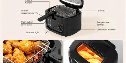 Electric Deep Fryer 1500W – 84.54oz Large Capacity, Adjustable Temperature Control, Non-Stick Basket, Viewing Window, Removable Lid, One-Touch Switch, Easy to Clean, Black & White Options