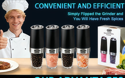Electric Salt and Pepper Grinder Set 2PCS – Battery-Powered, LED Light, One-Handed Automatic Operation, Adjustable Coarseness