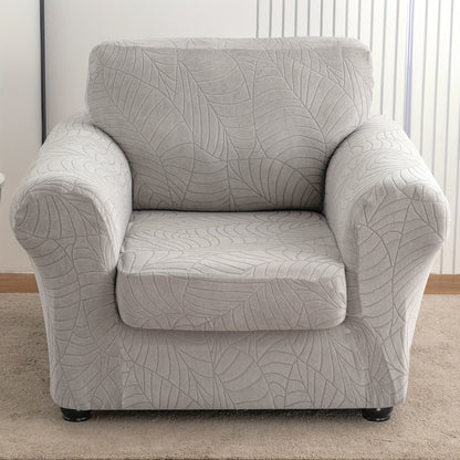 Armchair Slipcover 2pcs Set Jacquard Leaf Texture Stretch Chair Cover with Seat Cushion Cover Spandex Non-Slip Elastic Removable Washable Sofa Couch Cover for Living Room Dining Room Hotel Home Decor