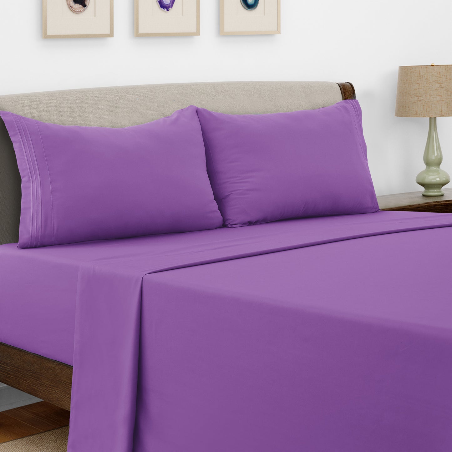 Microfiber Bed Sheet Set 4 Piece - Soft Breathable Deep Pocket 16 inch Fitted Sheet, Flat Sheet & Pillowcases, Wrinkle Fade Resistant Bedding for All Seasons Twin Twin XL Full Queen King Cal King, 24 Colors