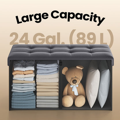 Storage Ottoman with Flip Top Lid 660lbs – Foldable Faux Leather Chest Stool, 30" Wide Extra Seating & Blanket Storage for Entryway, Living Room & Bedroom